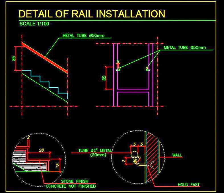 Staircase Handrail Installation Details- Autocad Drawing